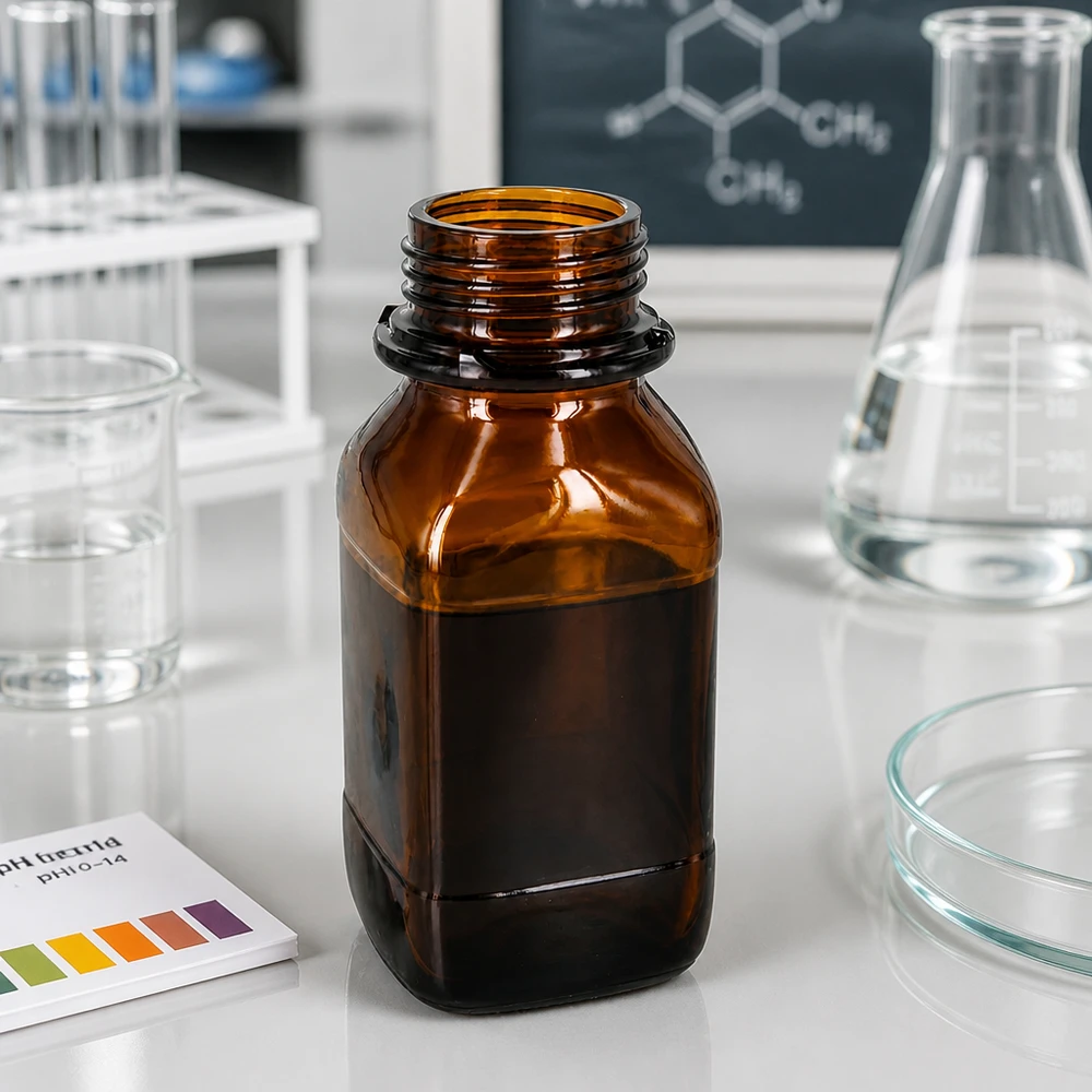 250 ml vierkante fles met wijde hals bruin glas met DIN 45 krans Bruine glazen fles 250ml met vierkante vorm voor veilige opslag van chemische stoffen in het laboratorium