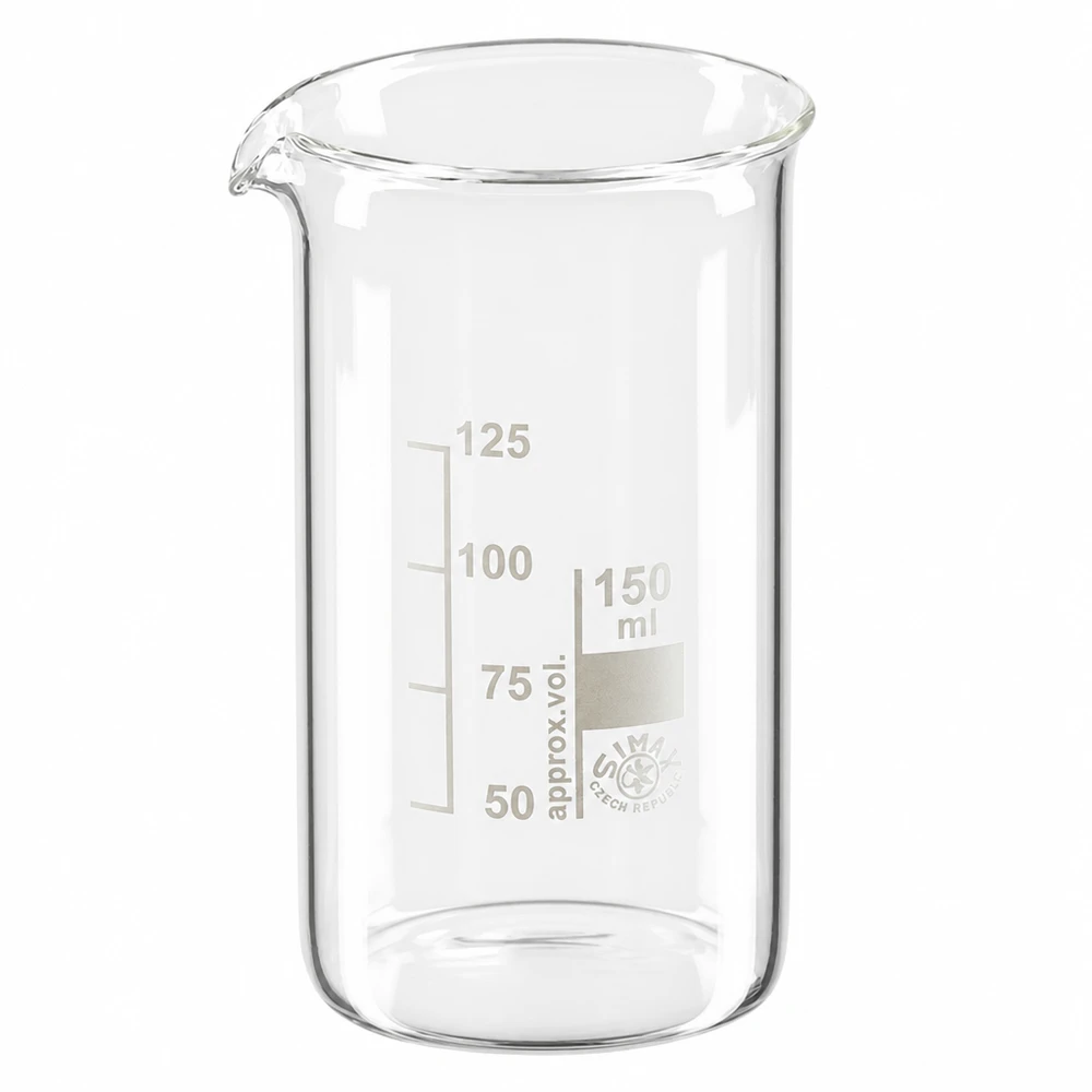 Bekerglas 150ml van hittebestendig borosilicaatglas (hoog model) Becherglas, hoog model, 150 ml, borosilicaatglas voor laboratorium- en wetenschappelijke toepassingen