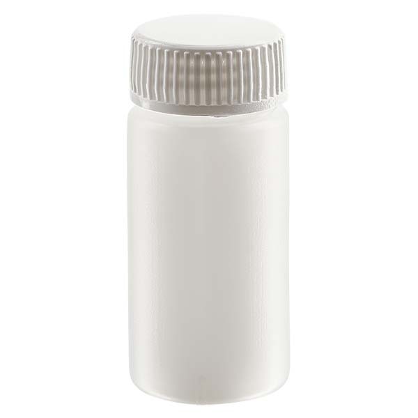 Monsterfles 20ml, PE-HD, blank, compleet met schroefsluiting schroefdraad GL 22,5 Monsterfles 20ml, PE-HD, blank, compleet met schroefsluiting schroefdraad GL 22,5