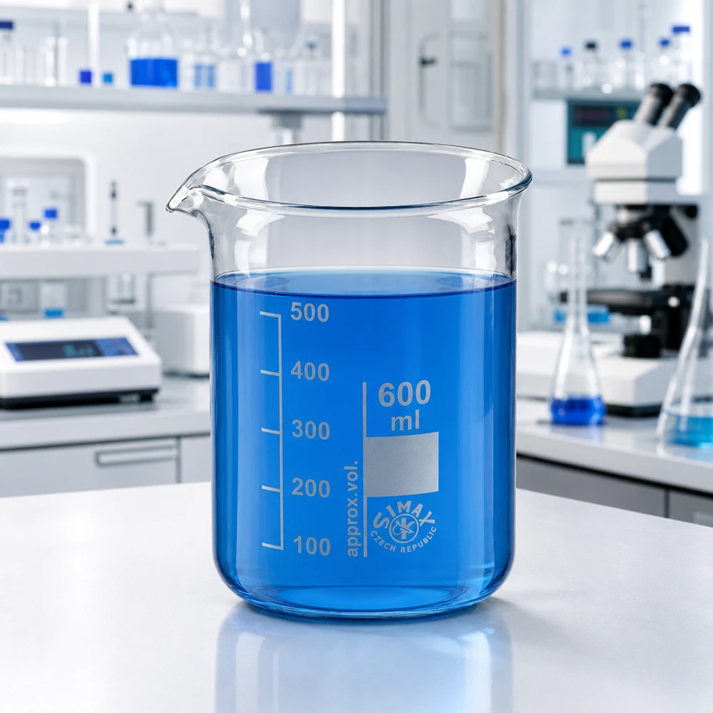Bekerglas 600 ml van hittebestendig borosilicaatglas (laag model) 600 ml beker van borosilicaatglas in lage vorm met schaalverdeling en tuit voor nauwkeurig meten