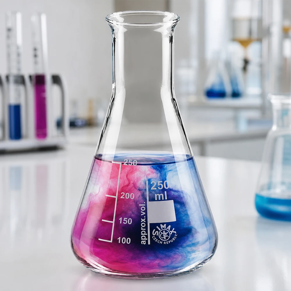 Erlenmeyer 250ml nauwe hals borosilicaat met afgeronde rand Laboratoriumglaswerk Erlenmeyer 250ml met smalle hals voor het analyseren van chemische verbindingen