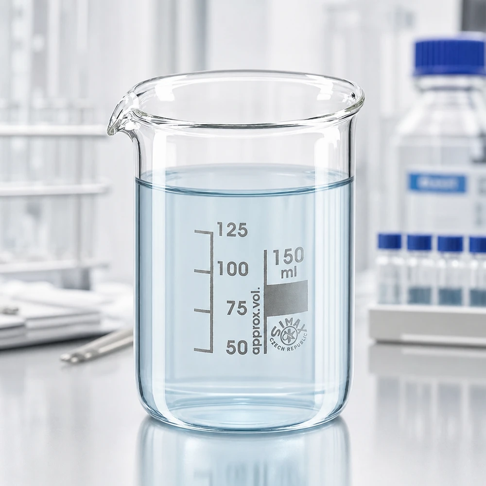 Bekerglas 150 ml van hittebestendig borosilicaatglas (laag model) Transparant laboratoriumglas 150ml met schenktuit en milliliterverdeling voor wetenschappelijke toepassingen