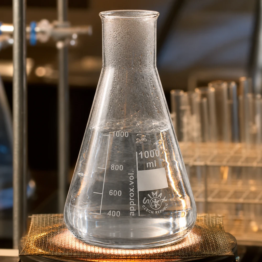 Erlenmeyer 1000ml wijde hals borosilicaat met afgeronde rand Erlenmeyer 1000ml wijde hals borosilicaat met afgeronde rand