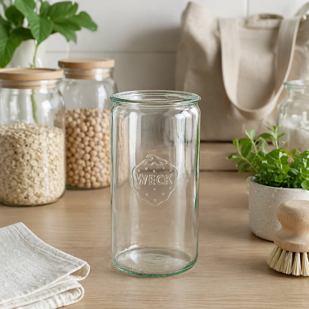 WECK cilinderpot 1590ml RR100 transparant in duurzame zero-waste keuken met voorraadpotten en natuurlijke materialen