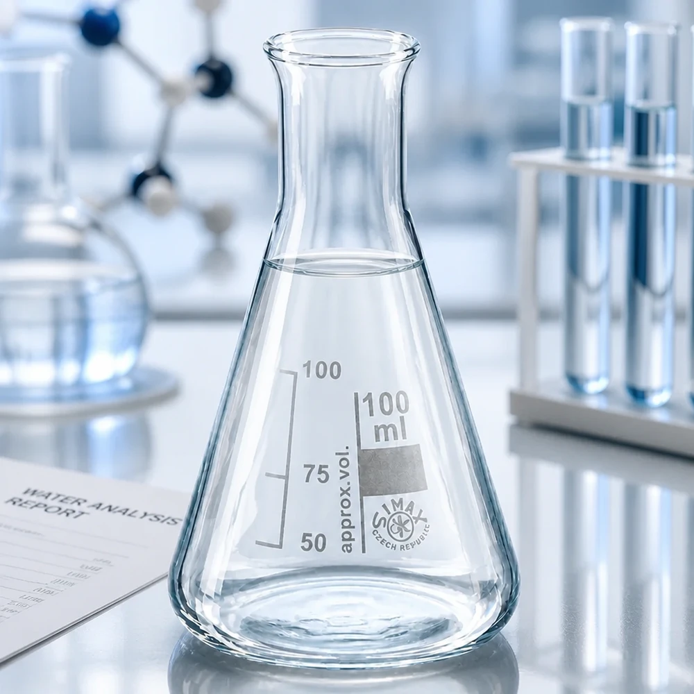 Erlenmeyer 100ml nauwe hals borosilicaat met afgeronde rand Hittebestendige erlenmeyer van 100 ml met smalle hals voor veilig laboratoriumwerk