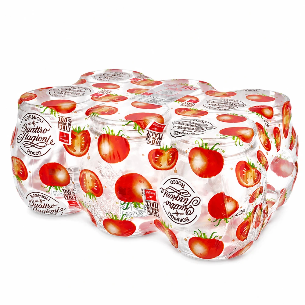 700ml huishoudglas "Quattro Stagioni" Quattro Stagioni inmaakpotten 700ml met tomatenmotief Italiaanse huishoudpotten in een verpakking van 6