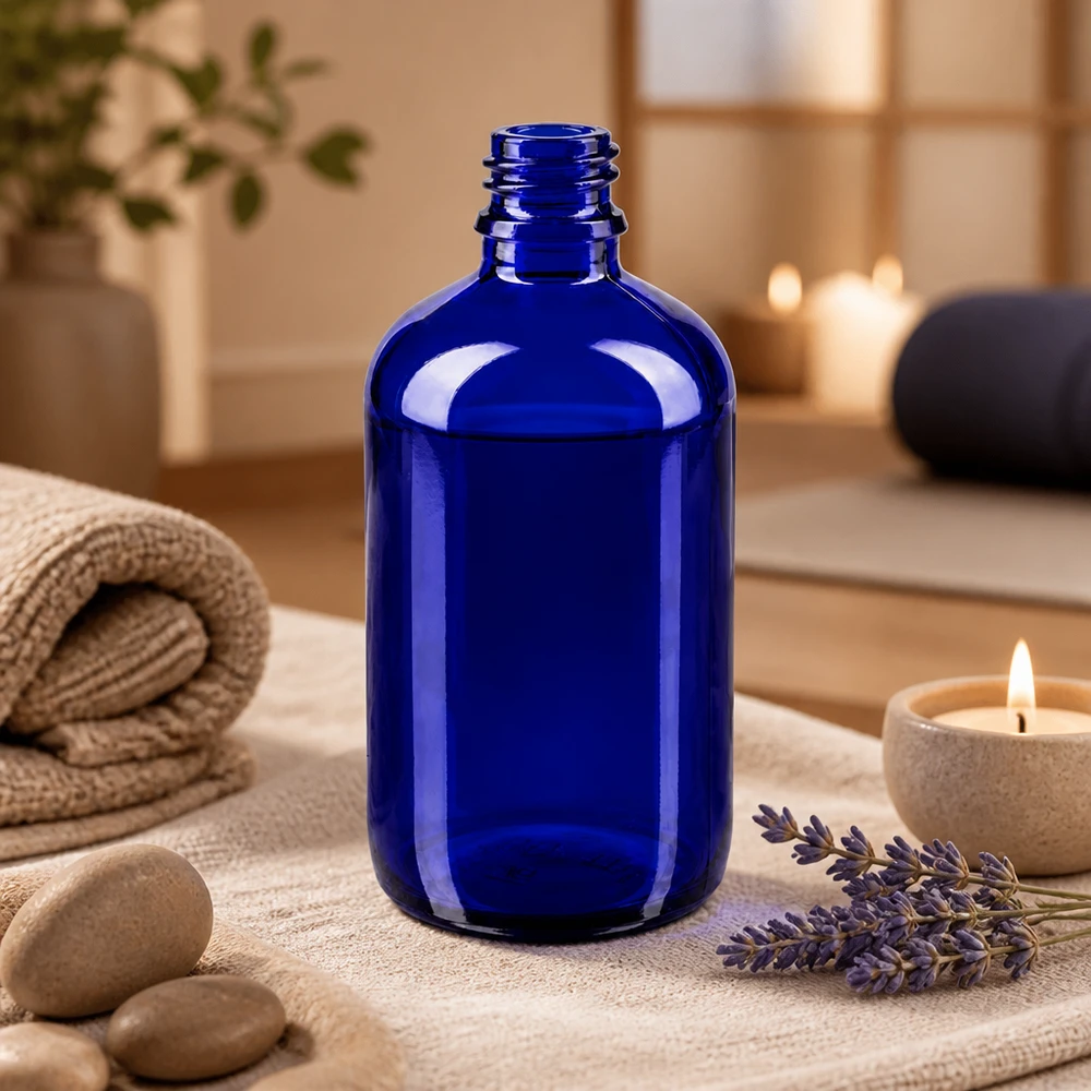 Blauwe glazen fles 100ml Handige 100ml apothekersfles van stevig glas voor dagelijkse therapie