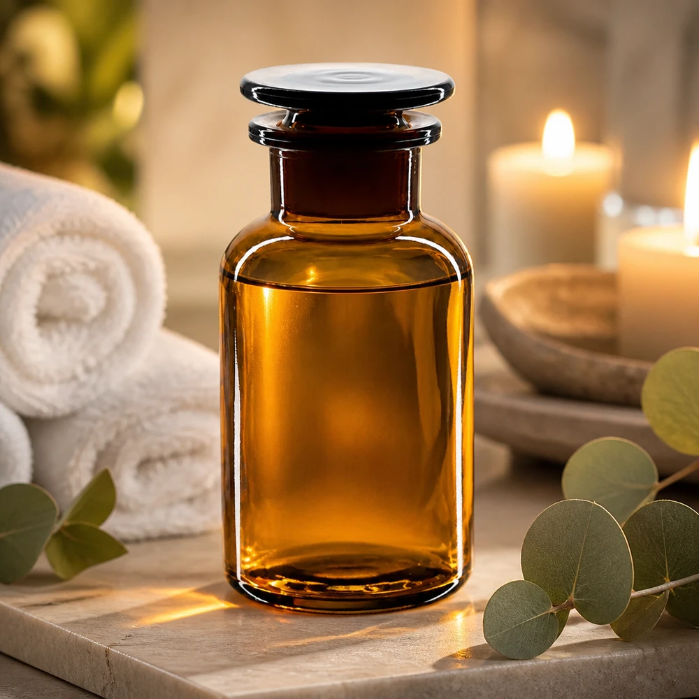 Apothekersfles 250 ml wijde hals bruin glas incl. glazen stop Klassieke 250 ml-fles met brede hals van bruin glas en glazen stop, voor kruidenextracten en essences