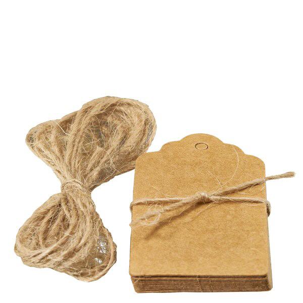 Bruine papieren labels 30x50mm met natuurlijk vezelkoord, 10 stuks voor cadeauverpakking en knutselen