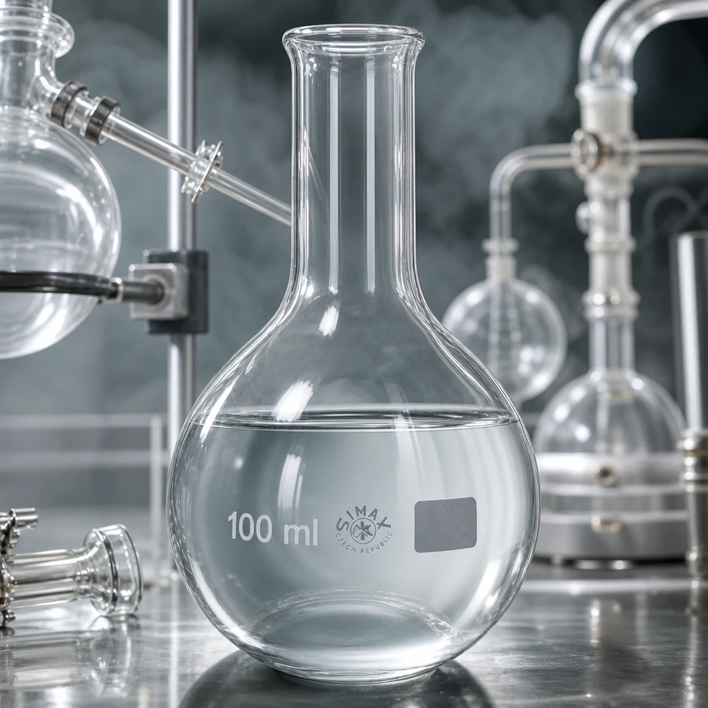 Platbodem kolf 100ml nauwe hals borosilicaat met afgeronde rand Professionele staande kolf 100ml van helder glas voor onderzoek en ontwikkeling
