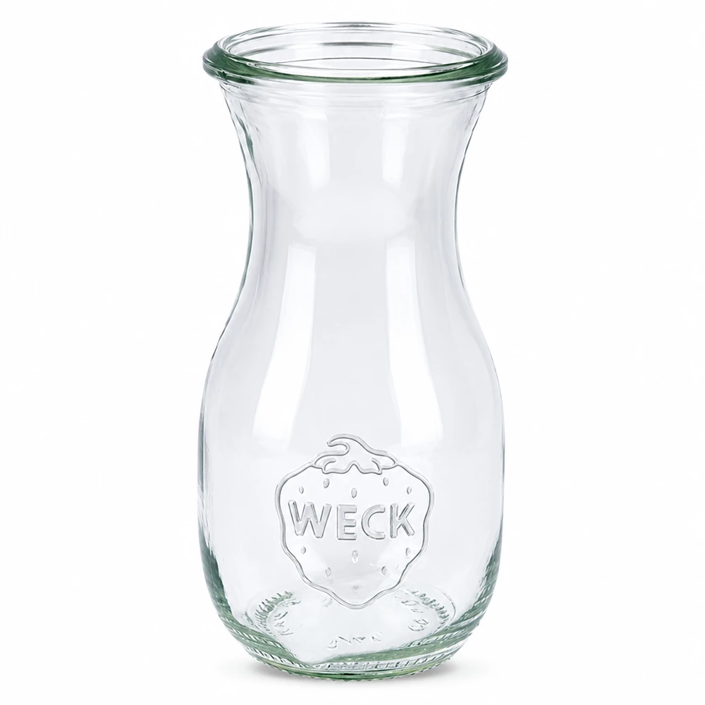 WECK RR60 sapfles van 290 ml 290 ml WECK RR60 sapfles van helder glas met reliëflogo en brede opening voor sappen en drankjes