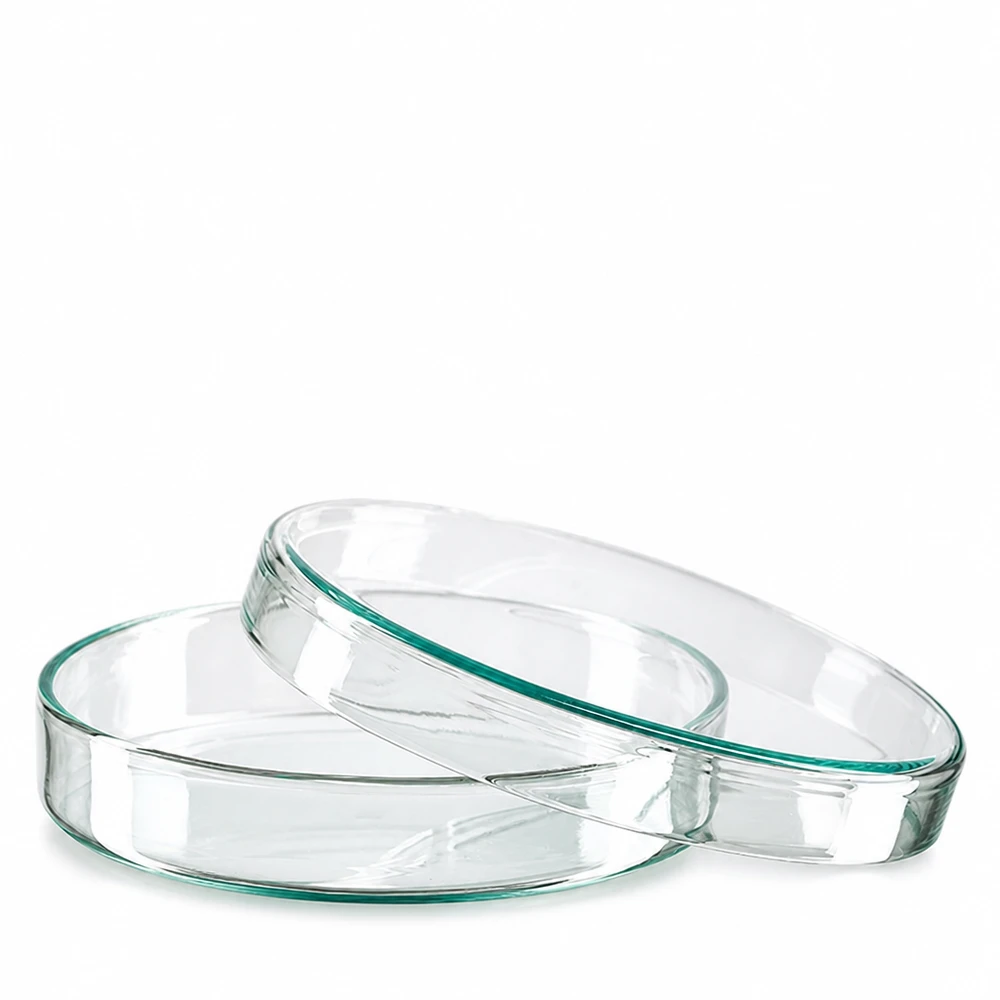 Transparante glazen petrischalen voor bacterieculturen en microbiologie