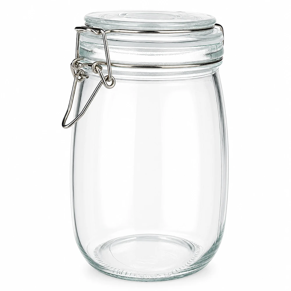 1000 ml voorraadpot type S met scharnierende top UN. Voorraadpot van 1000 ml met praktische zwenkbare bovenkant voor in de keuken