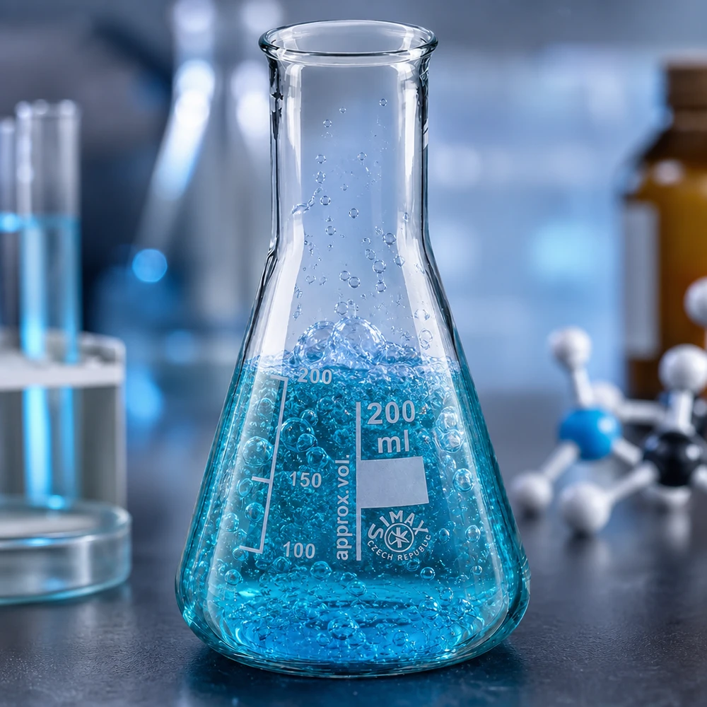 Erlenmeyer 200ml nauwe hals borosilicaat met afgeronde rand Erlenmeyer 200ml nauwe hals borosilicaat met afgeronde rand