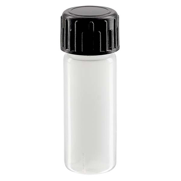Monsterfles 5ml, vervaardigd van PE-LD, blank compleet met schroefsluiting zwart Monsterfles 5ml, vervaardigd van PE-LD, blank compleet met schroefsluiting zwart