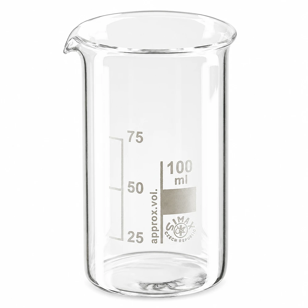 Bekerglas 100 ml van hittebestendig borosilicaatglas (hoog model) Doorzichtig laboratoriumglas, bekerglas van 100 ml, hoge cilindrische vorm met maatverdeling