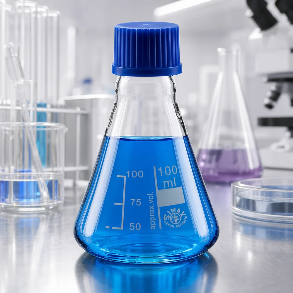 Erlenmeyer 100ml glas met nauwe hals borosilicaat met schroefdraad en sluiting Wetenschappelijke erlenmeyer met een inhoud van 100 ml en lekvrij deksel