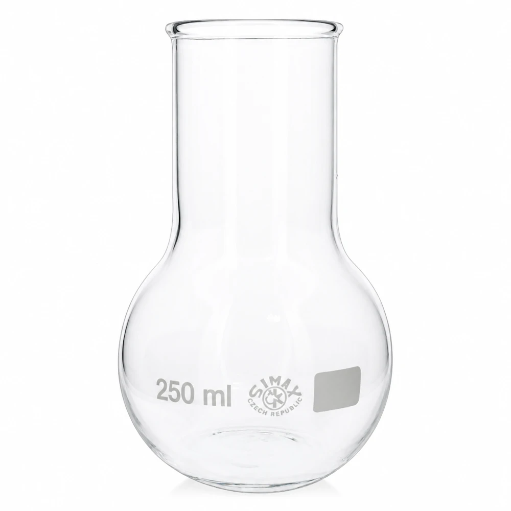Platbodem kolf 250ml wijde hals borosilicaat met afgeronde rand Laboratoriumkolf 250ml transparant ideaal voor destillatie en synthese