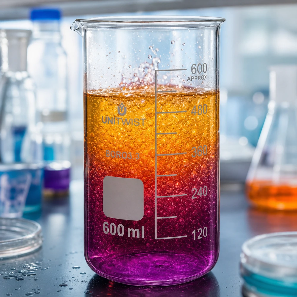 Beker 600ml borosilicaat, hoge vorm UNITWIST UNITWIST bekerglas 600 ml, borosilicaat, bestand tegen chemicaliën, voor experimenten met kleurindicatoren