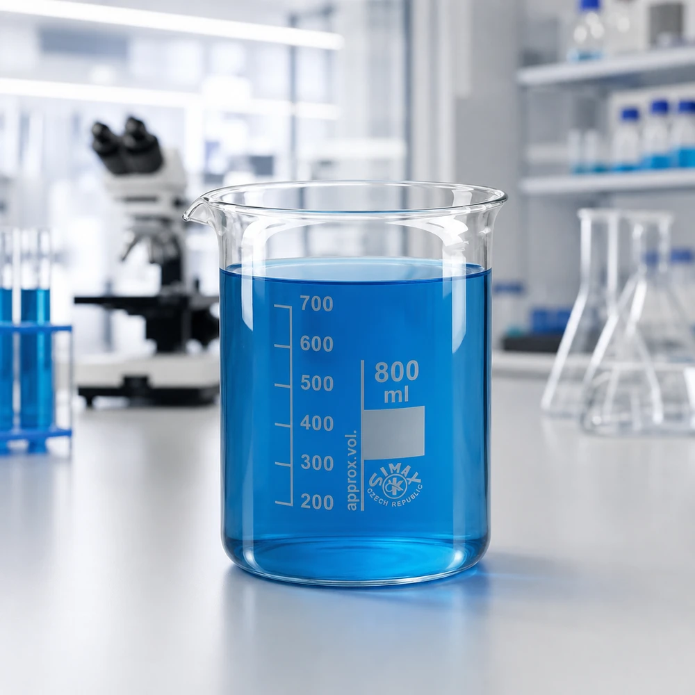 Bekerglas 800 ml van hittebestendig borosilicaatglas (laag model) Bekerglas 800 ml met lage vorm gemaakt van borosilicaatglas voor laboratoriumtoepassingen en chemische experimenten