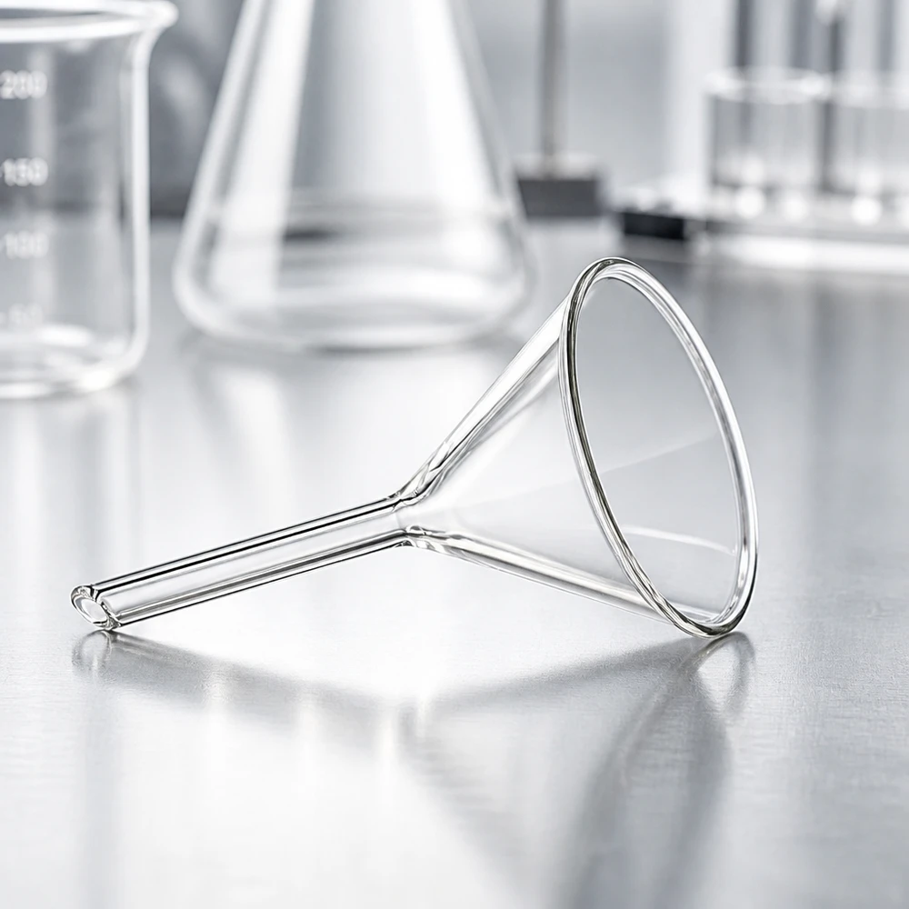 Glazen trechter Ø 35mm - kalk-soda-glas - 60° hoek Compacte glazen trechter met een diameter van 35 mm en praktisch kort handvat voor eenvoudig hanteren