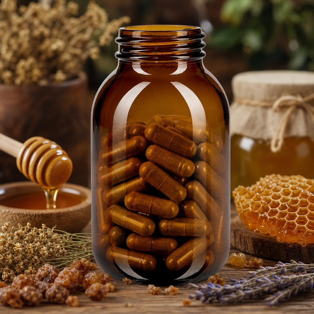 Fles met wijde hals 500 ml bruin glas met DIN 55 opening zonder sluiting Grote 500ml wijdhalsfles van amberkleurig glas voor voedingssupplementen en capsules