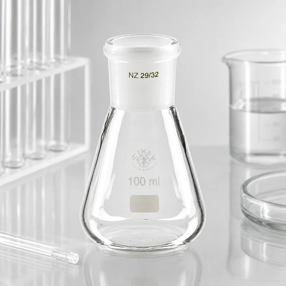 Erlenmeyer 100 ml wijde hals borosilicaat met slijpstuk 29/32 Erlenmeyer 100 ml wijde hals borosilicaat met slijpstuk 29/32