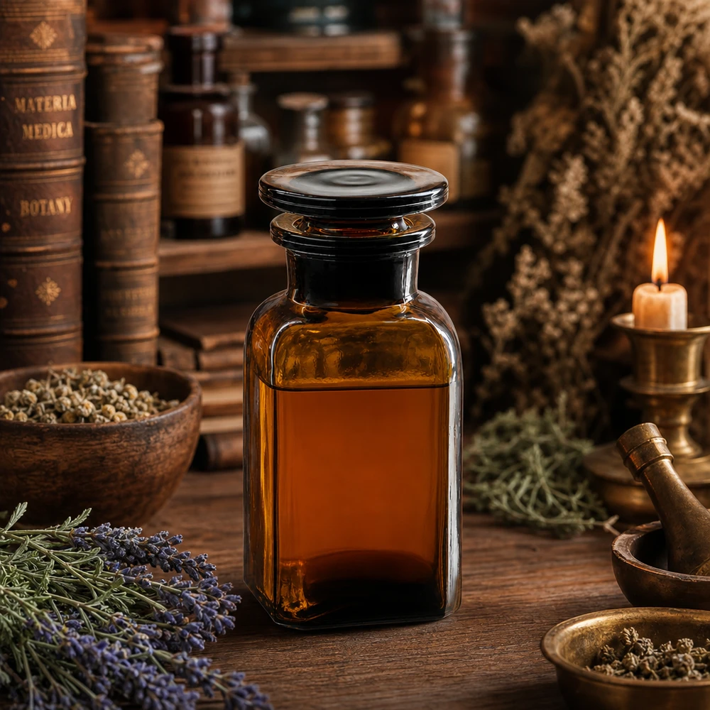 Vierkant-apothekersfles 100 ml wijde hals bruin glas incl. glazen stop Bruine apothekersfles van 100 ml, vierkant, met glazen stop, lichtdicht, voor geneeskrachtige kruiden