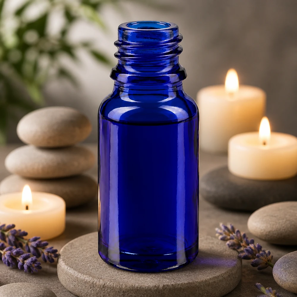 Klassiek apothekersflesje 10ml van dik blauw glas met optimale stabiliteit en houdbaarheid