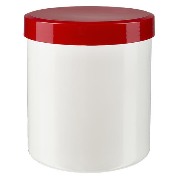 Zalfpot 30 g wit met rood schroefdeksel (PP) Zalfpot 30 g wit met rood schroefdeksel (PP)
