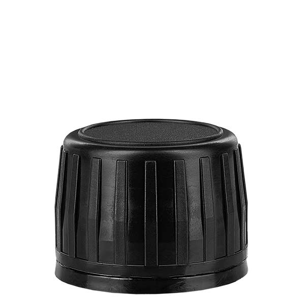 Schroefdop 28mm zwart voor medicijnflesjes met OV-ring Schroefdop 28mm zwart voor medicijnflesjes met OV-ring