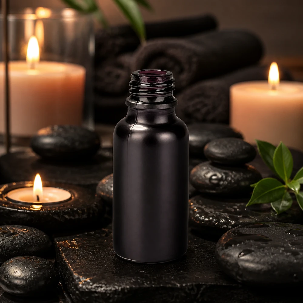 20ml apothekersfles BlackLine UT18/20 UNiTWIST Ergonomische 20ml apothekersfles BlackLine met zwart glazen antislipoppervlak UT18/20
