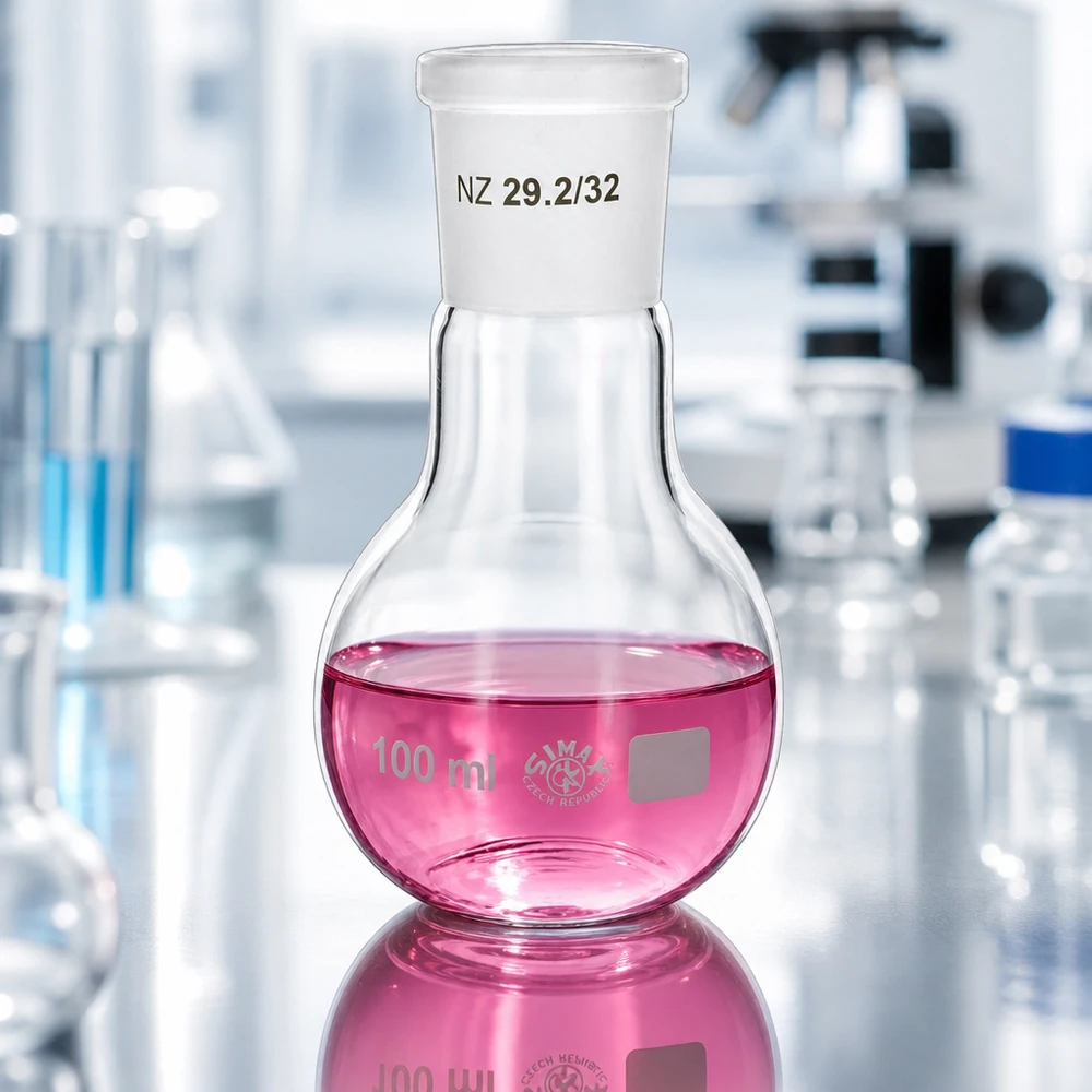 Platbodem kolf 100ml wijde hals borosilicaat met slijpstuk 29/32 Compacte 100ml kolf met universele 29/32 standaard geslepen verbinding voor experimenten