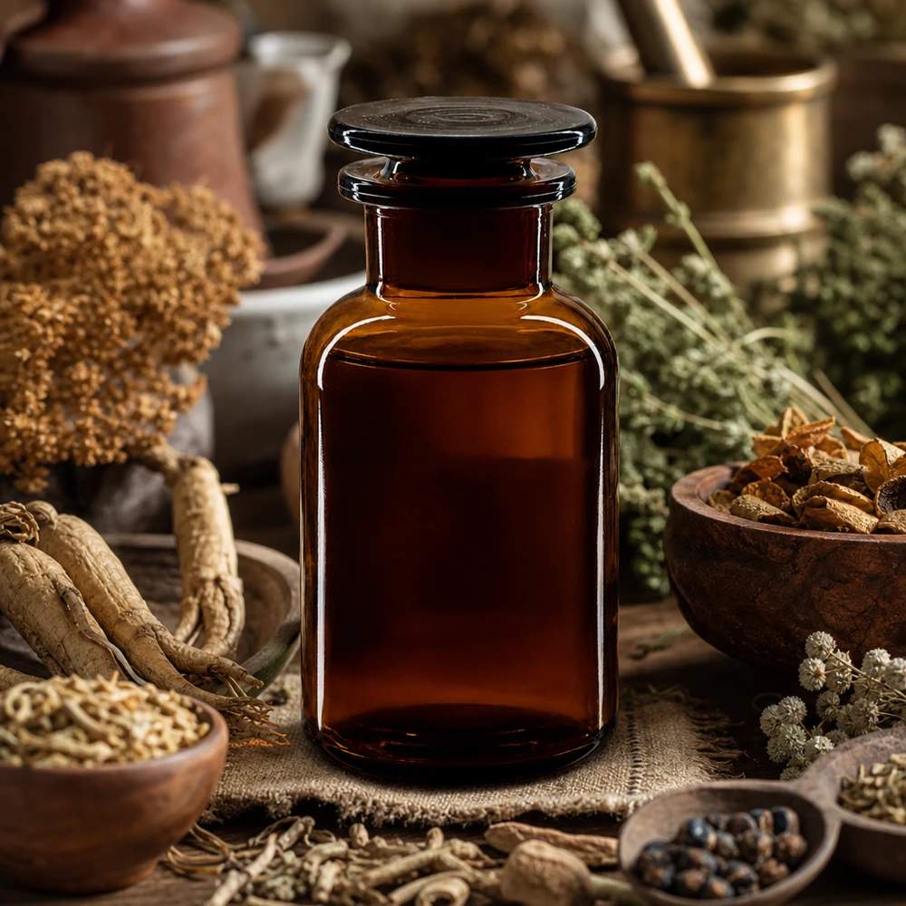 Apothekersfles 250 ml wijde hals bruin glas incl. glazen stop Bruinglazen voorraadfles 250 ml met ronde schouders en brede hals, voorzien van een luchtdichte glazen stop voor natuurlijke producten