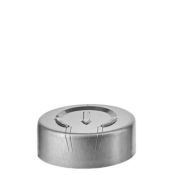 Afsluitdop 20,25 x 7,4 mm met volledige afscheuring, zilver Afsluitdop 20,25 x 7,4 mm met volledige afscheuring, zilver