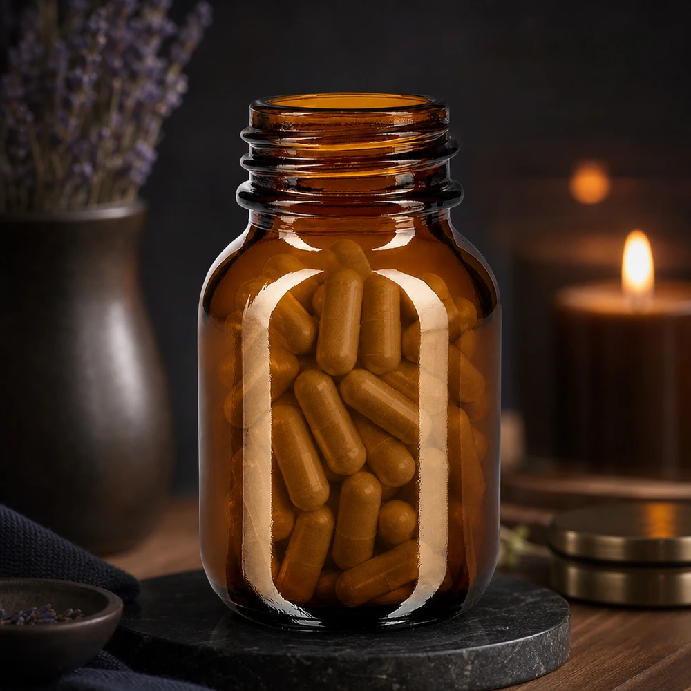 Fles met wijde hals 50 ml bruin glas met DIN 32 opening zonder sluiting Hoogwaardige 50 ml fles met wijde hals van robuust amberkleurig glas voor het veilig bewaren van voedingssupplementen