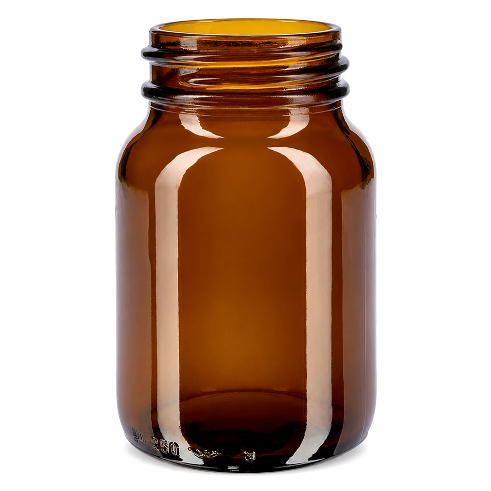 Fles met wijde hals 250 ml bruin glas met DIN 55 opening zonder sluiting Amberglazen wijdhalsfles van 250 ml met grote opening voor gemakkelijk vullen