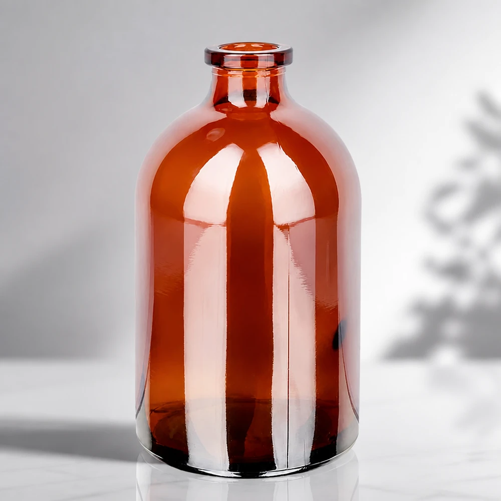 Injectiefles bruin glas 100ml Sterile Glasflasche 100ml in Bernsteinfarbe mit charakteristischer Apothekerflasche-Silhouette