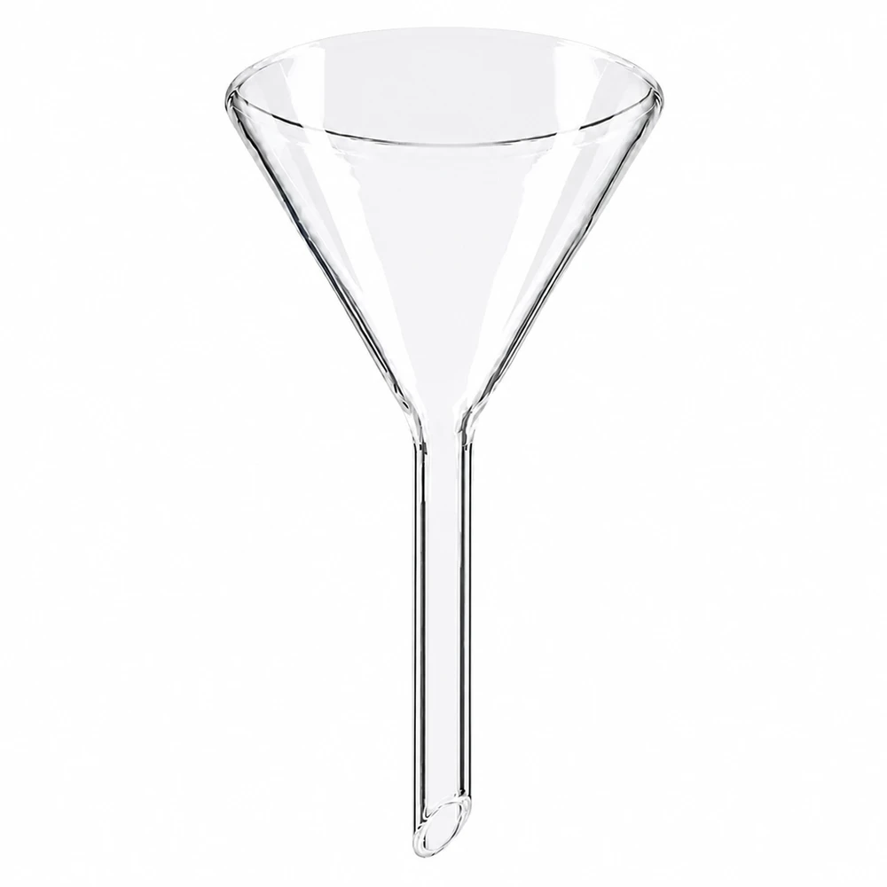 Glazen trechter Ø 60mm - kalk-soda-glas - 60° hoek Glazen trechter 60mm diameter gemaakt van soda lime glas met kort handvat voor laboratoriumgebruik