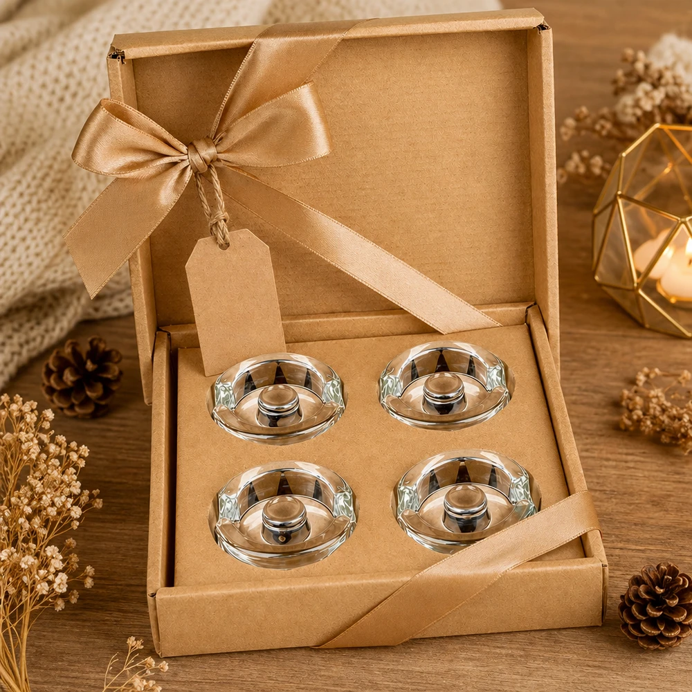 UNiTWIST fermentatiegewichtjes set van 4 in geopende geschenkverpakking met gouden lint en herfstdecoratie