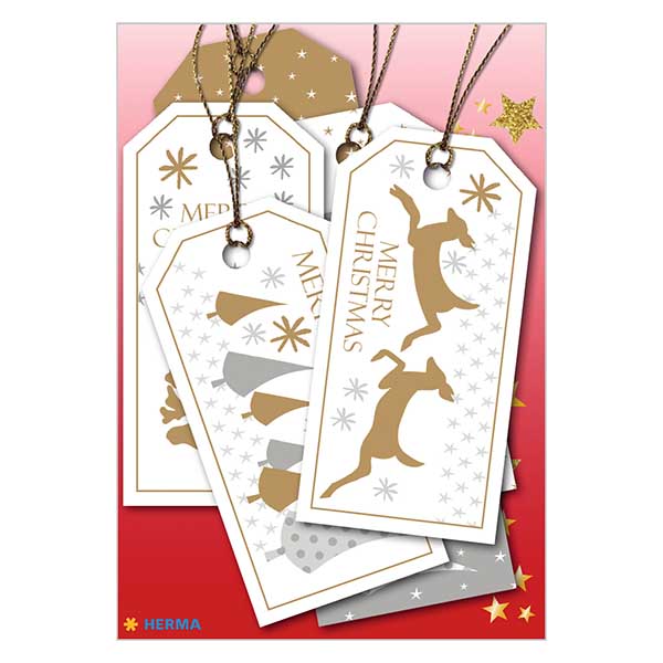 Label "Vrolijk Kerstfeest" (6 stuks) met glitter Label "Vrolijk Kerstfeest" (6 stuks) met glitter