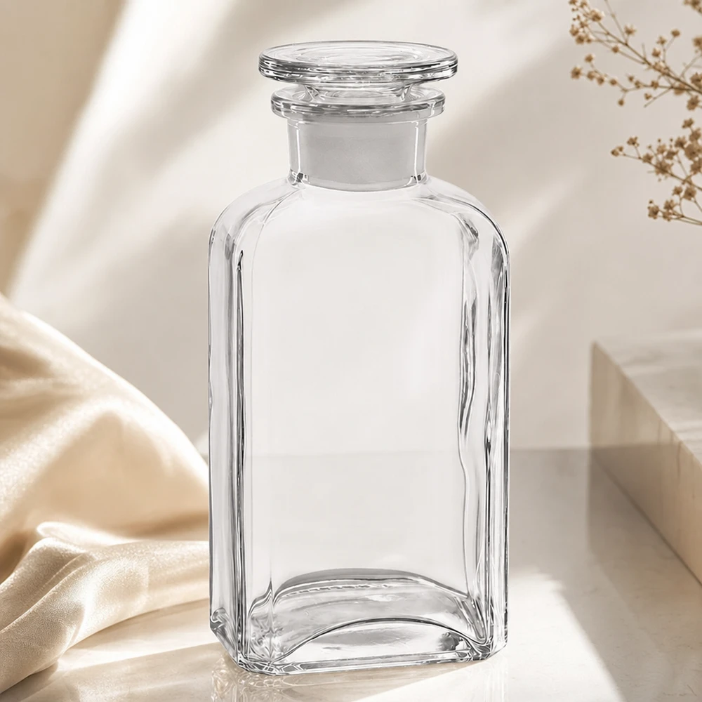 Vierkante fles 250ml heldere wijde hals glazen stop Glazen pot van 250 ml met vierkante behuizing, brede opening en platte glazen stop