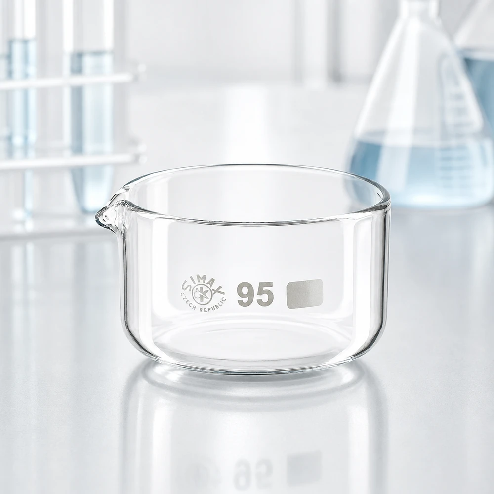 Lage glazen schaal van 300 ml voor verdamping en kristallisatie in het laboratorium, ø 95 mm, borosilicaatglas