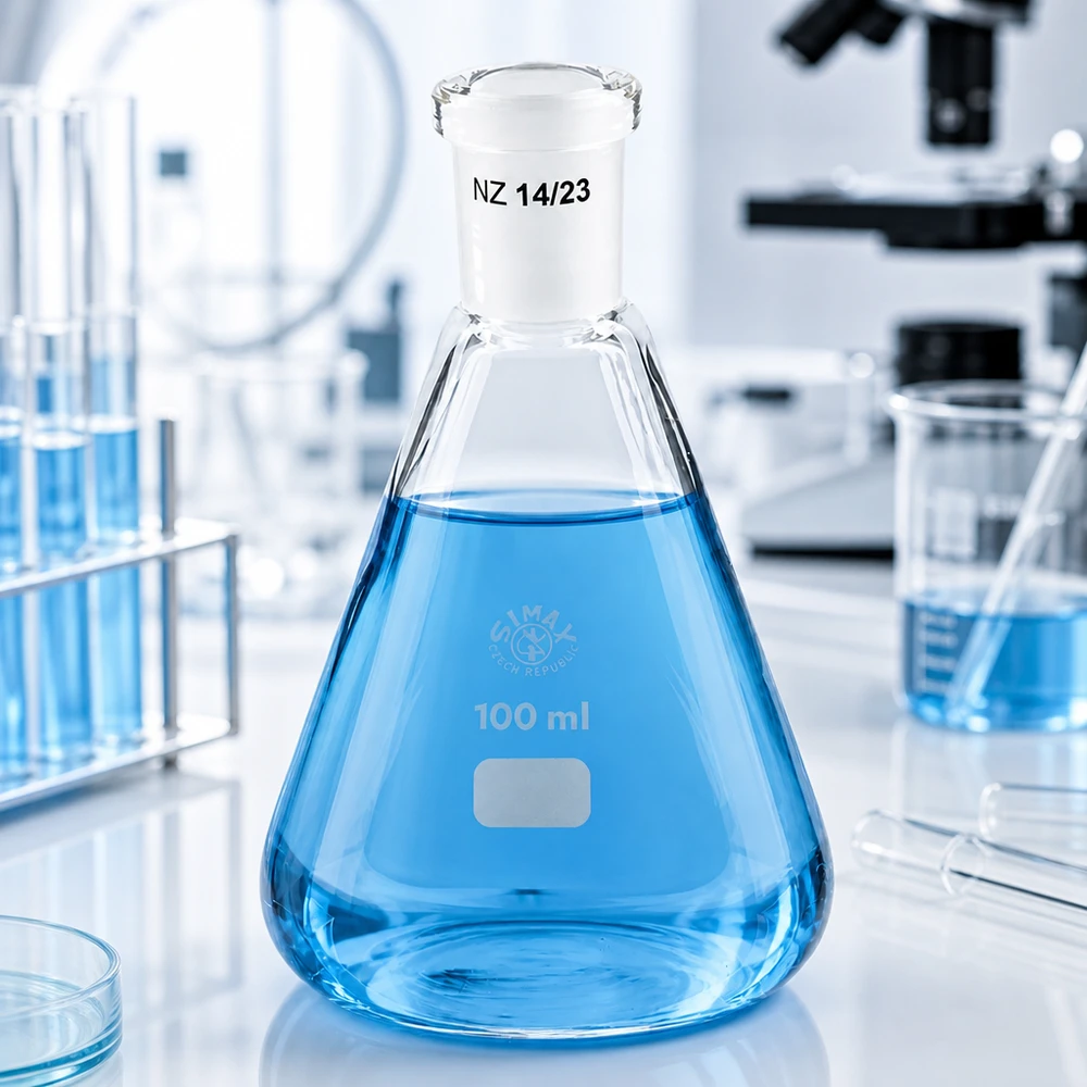 Erlenmeyer 100ml nauwe hals borosilicaat met slijpstuk 14/23