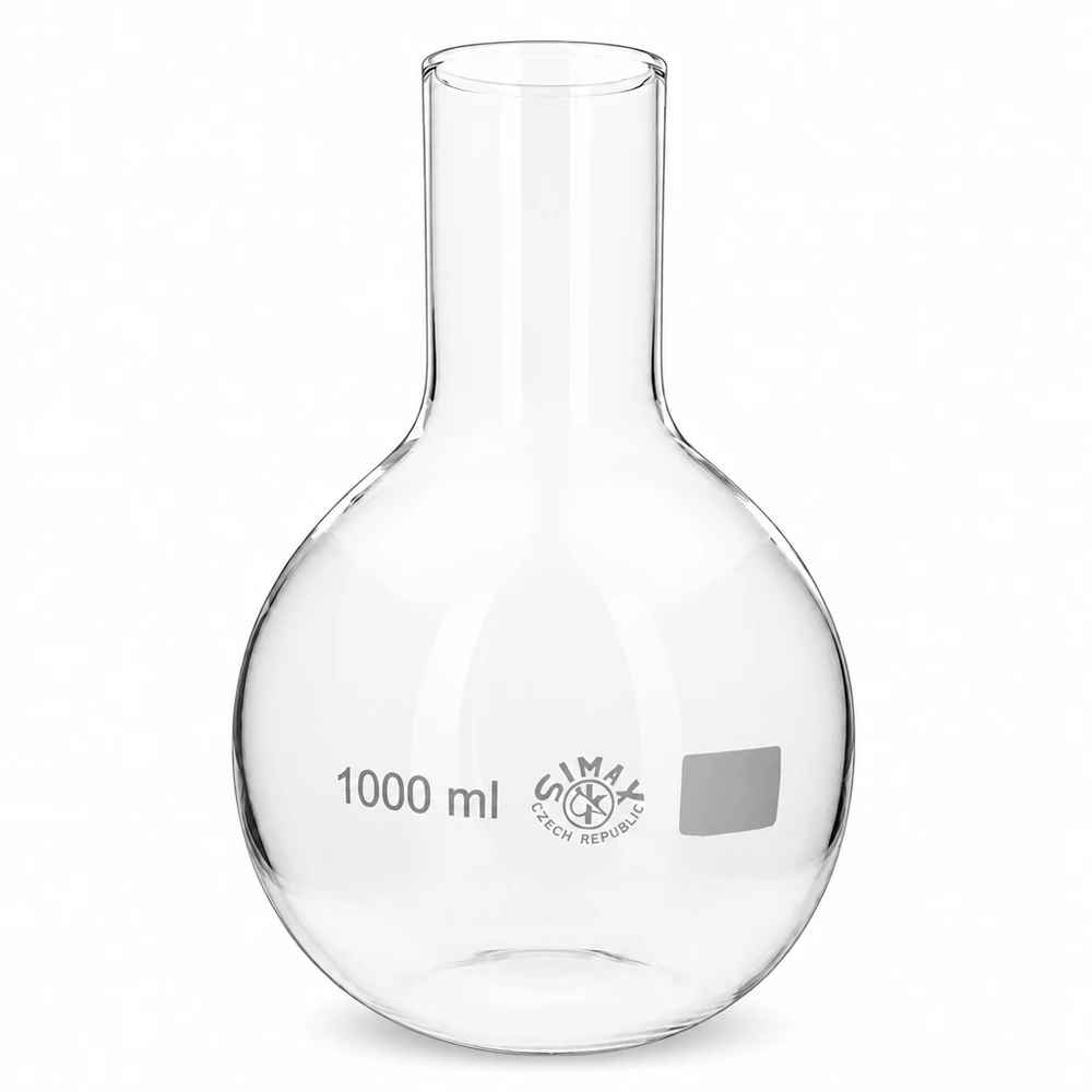 Platbodem kolf 1000ml wijde hals borosilicaat met afgeronde rand Brede halskolf 1000ml van hoogwaardig glas met ergonomisch ontwerp