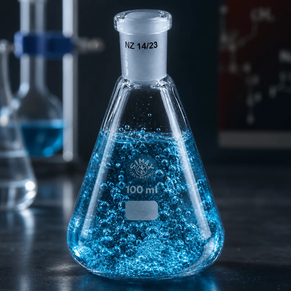 Erlenmeyer 100ml nauwe hals borosilicaat met slijpstuk 14/23 Erlenmeyer 100ml nauwe hals borosilicaat met slijpstuk 14/23