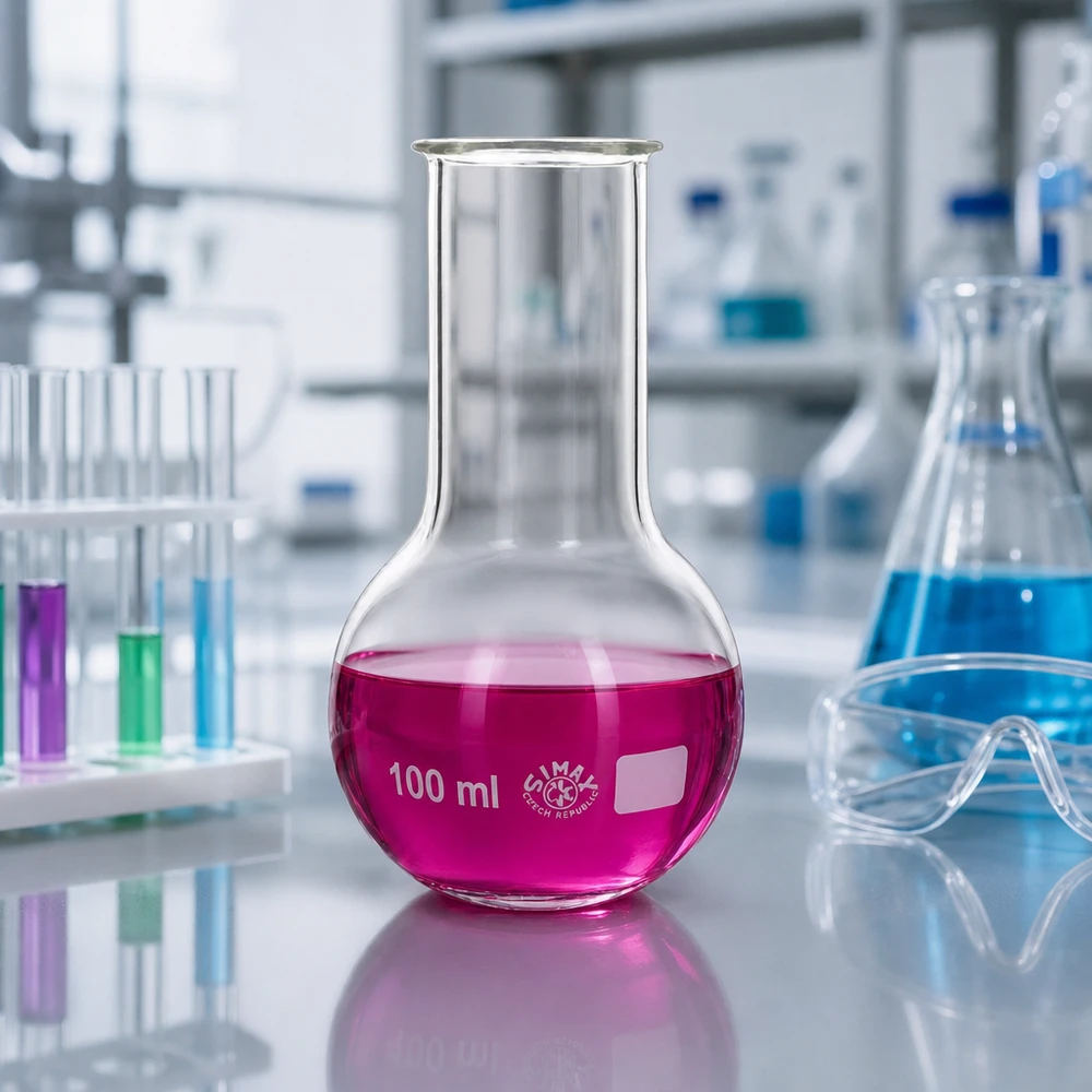 Platbodem kolf 100ml wijde hals borosilicaat met afgeronde rand Laboratoriumfles 100ml met ergonomisch ontwerp en brede hals voor optimale toegankelijkheid