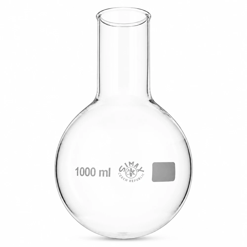 Platbodem kolf 1000ml wijde hals borosilicaat met afgeronde rand Chemie rondbodemkolf 1000ml brede hals voor destillatie-extractie en reactiecontrole