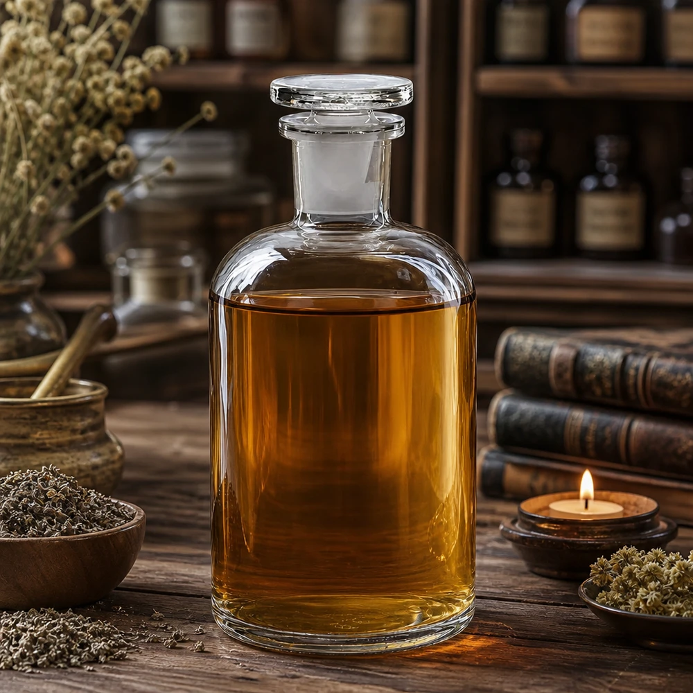 Apothekersfles 500 ml nauwe hals helder glas incl. glazen stop Doorzichtige verzamelkruik van 500 ml met smalle hals, ideaal voor distillaten en kruidenextracten