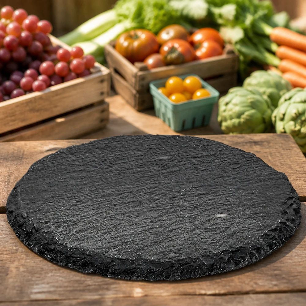 Leistenen dienblad rond Ø 150mm Rond leistenen bord 15cm tussen verse groenten en fruit als natuurlijk serveeroppervlak voor kaas en snacks